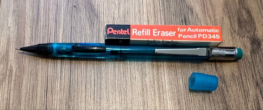 Vintage Pentel Quicker Clicker PD345 Blue 0.5mm Pencil With Eraser Refill